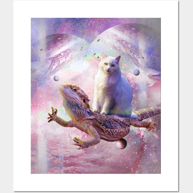 Space Cat Riding Bearded Dragon Lizard Wall Art by Random Galaxy